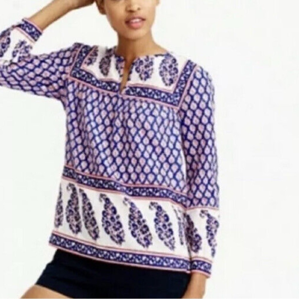 J.Crew French Country Peasant Red White Blue Paisley Top 6 Blouse Women. 197